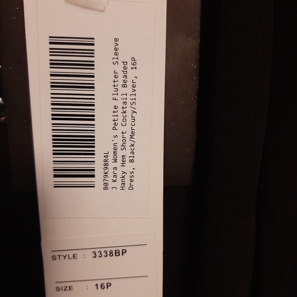 NWT attached. J KARA flutter sleeve cocktail dress. BLACK, BEADS, size 16P - Picture 3 of 8